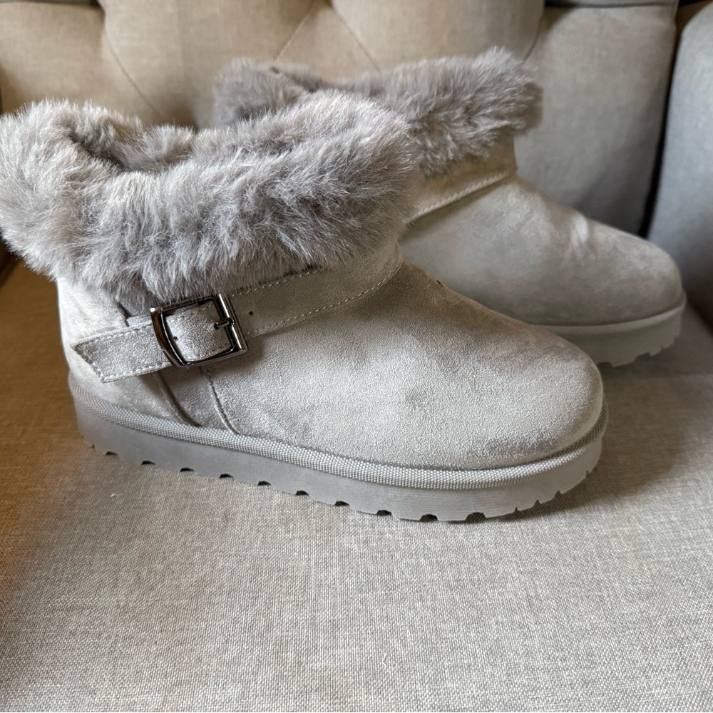 Goldnut Women’s Winter Mini Boots Faux Fur Grey Size:7 NEW - Picture 4 of 9